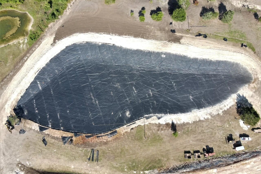 aerial view of lake excavation and construction